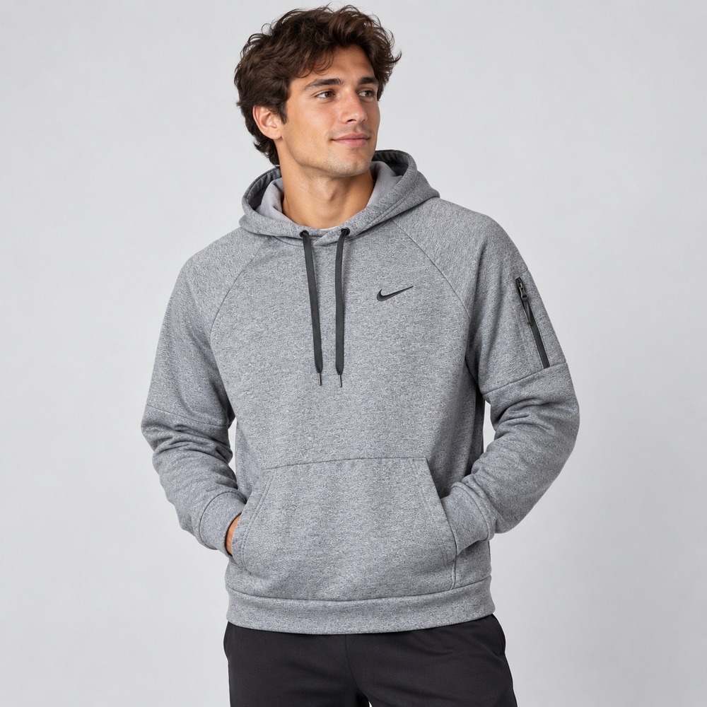 Nike Mens Therma-FIT Fleece Hoodie Grey Heather Pullover Sweatshirt Medium